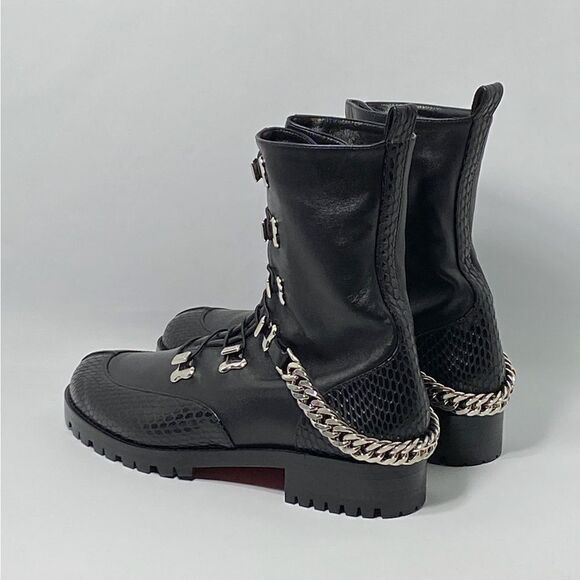 Christian Louboutin Horse Chain-Trimmed Leather Combat Boots size 37 - Picture 8 of 14